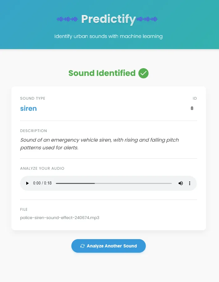 Predictify - Urban Sound Classifier screenshot 1 of 1